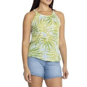 Sigrid Olsen MED 100% Linen Top Blouse Tank Beach Summer Green Blue Natural NEW